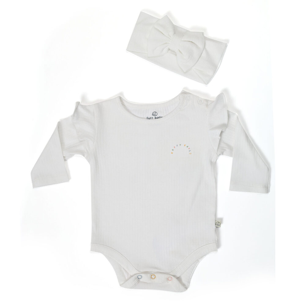 Baby flutter happy days bodysuit with a bow headband