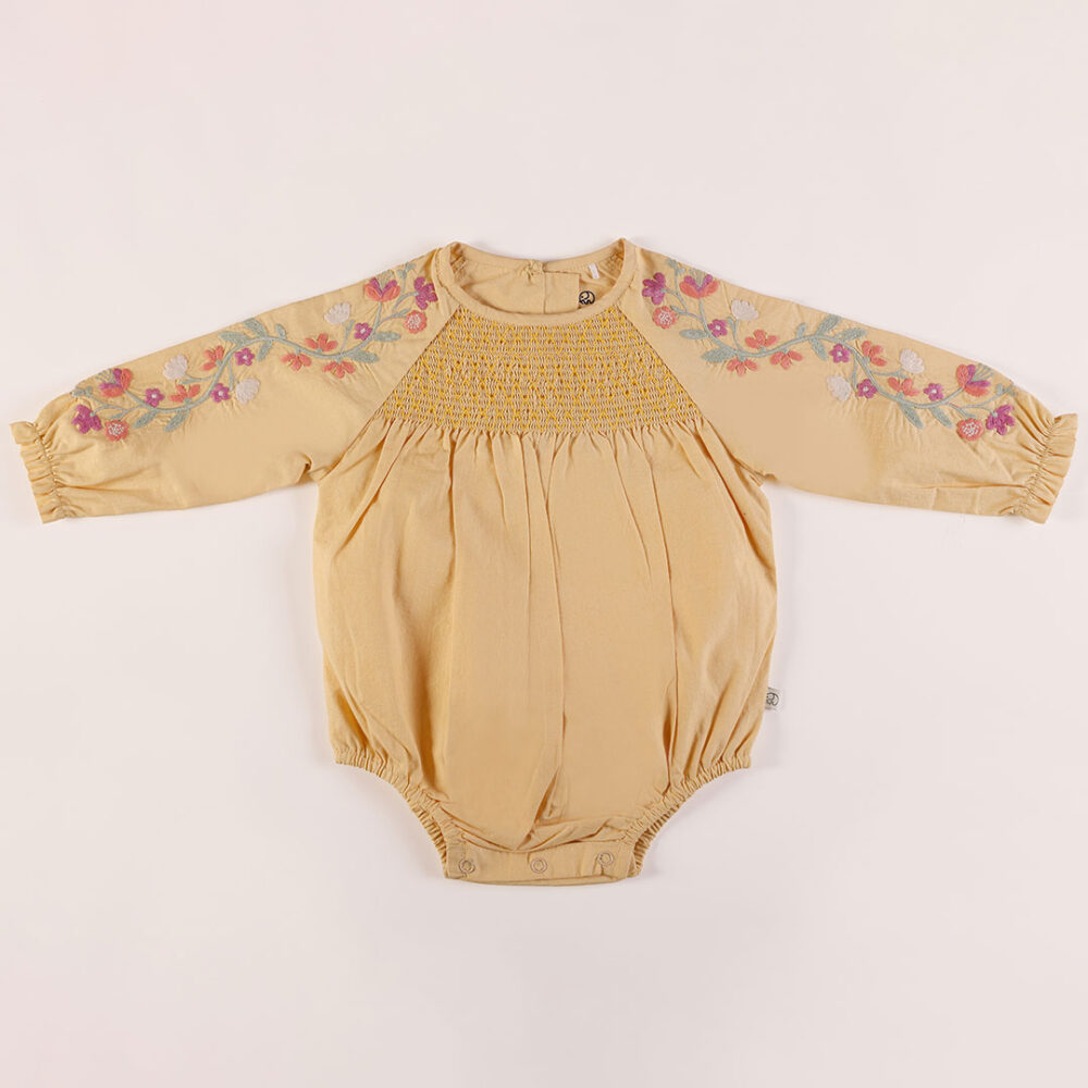 Baby full sleeves embroidered romper sunflower