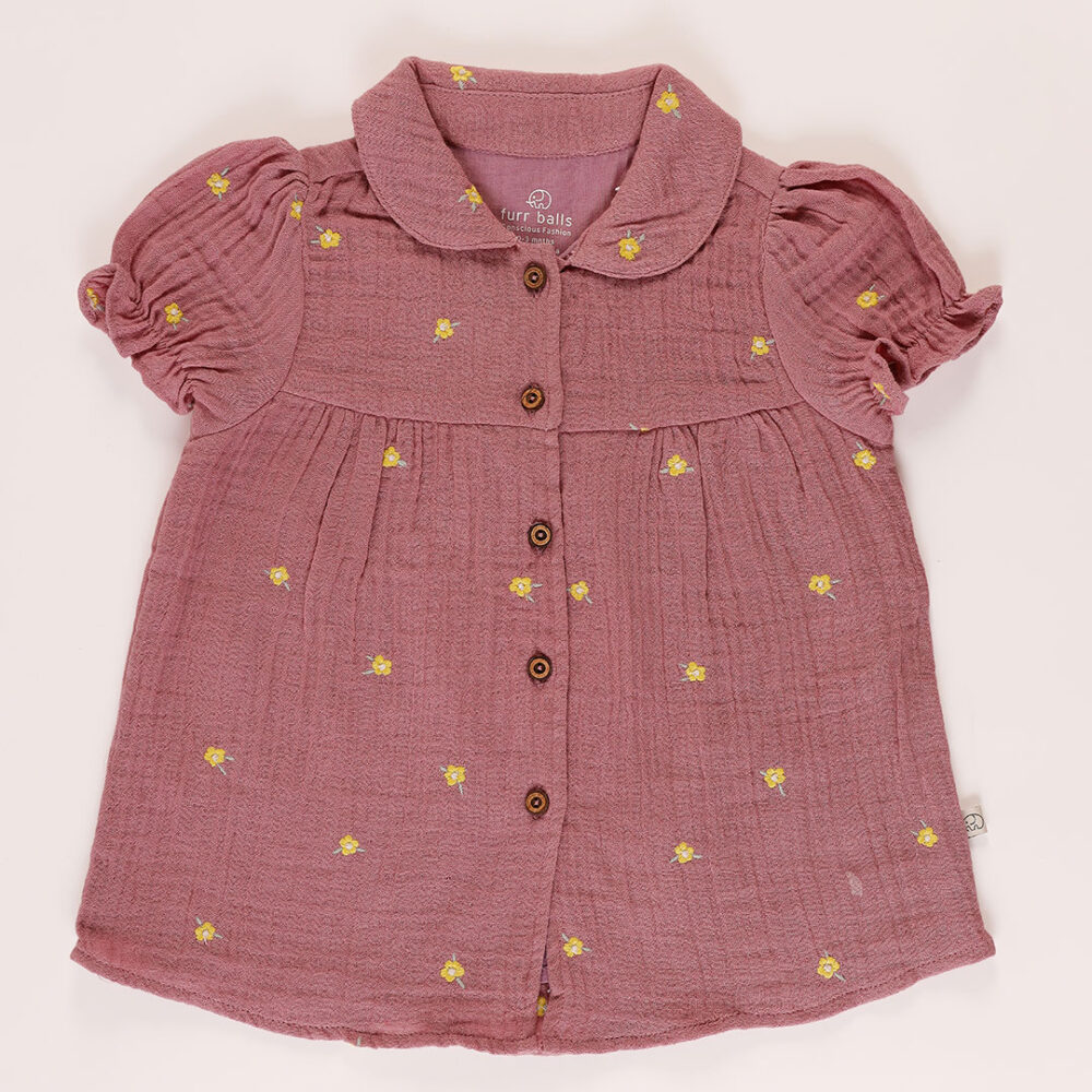 Baby embroidered peter pan collared dress Mauve Mist