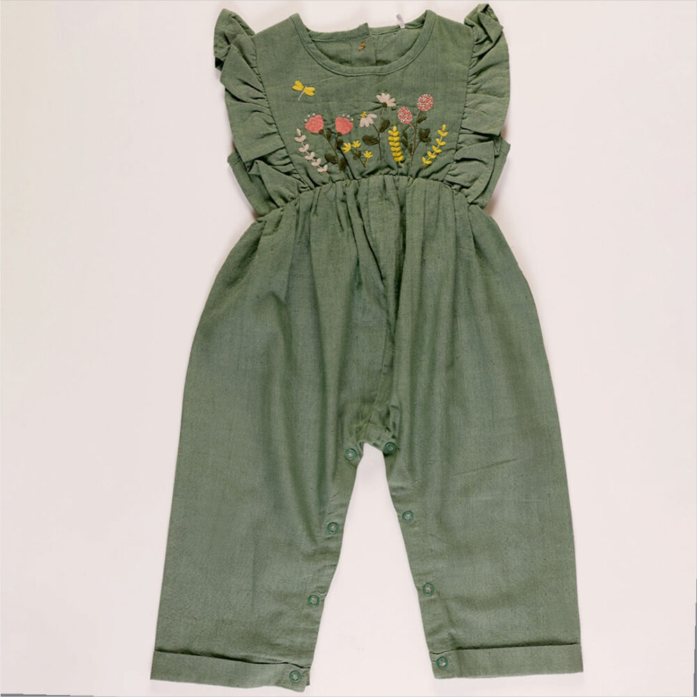 Baby embroidered sleevless Jumpsuit Green