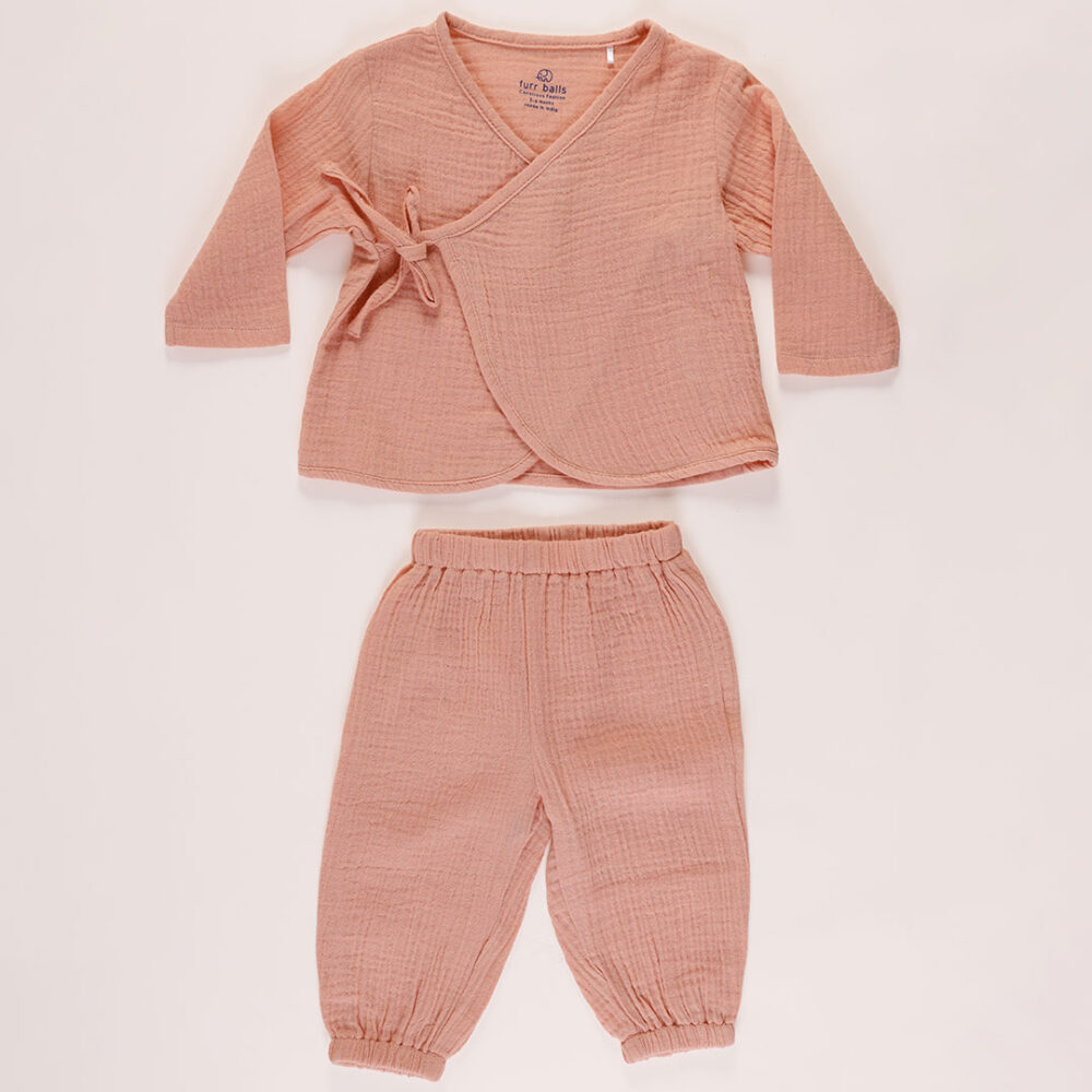 Baby snuggle suit co-ord set Coral Almond